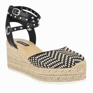 Nine West Adore Espadrille Sleehak Sandalen Zwart/Wit Nederland | MIP-610947